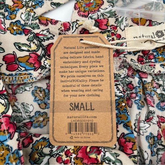 New Natural Life Sz Small High Neck Tiered Mini Dress Floral Print Tie Back - Picture 8 of 11